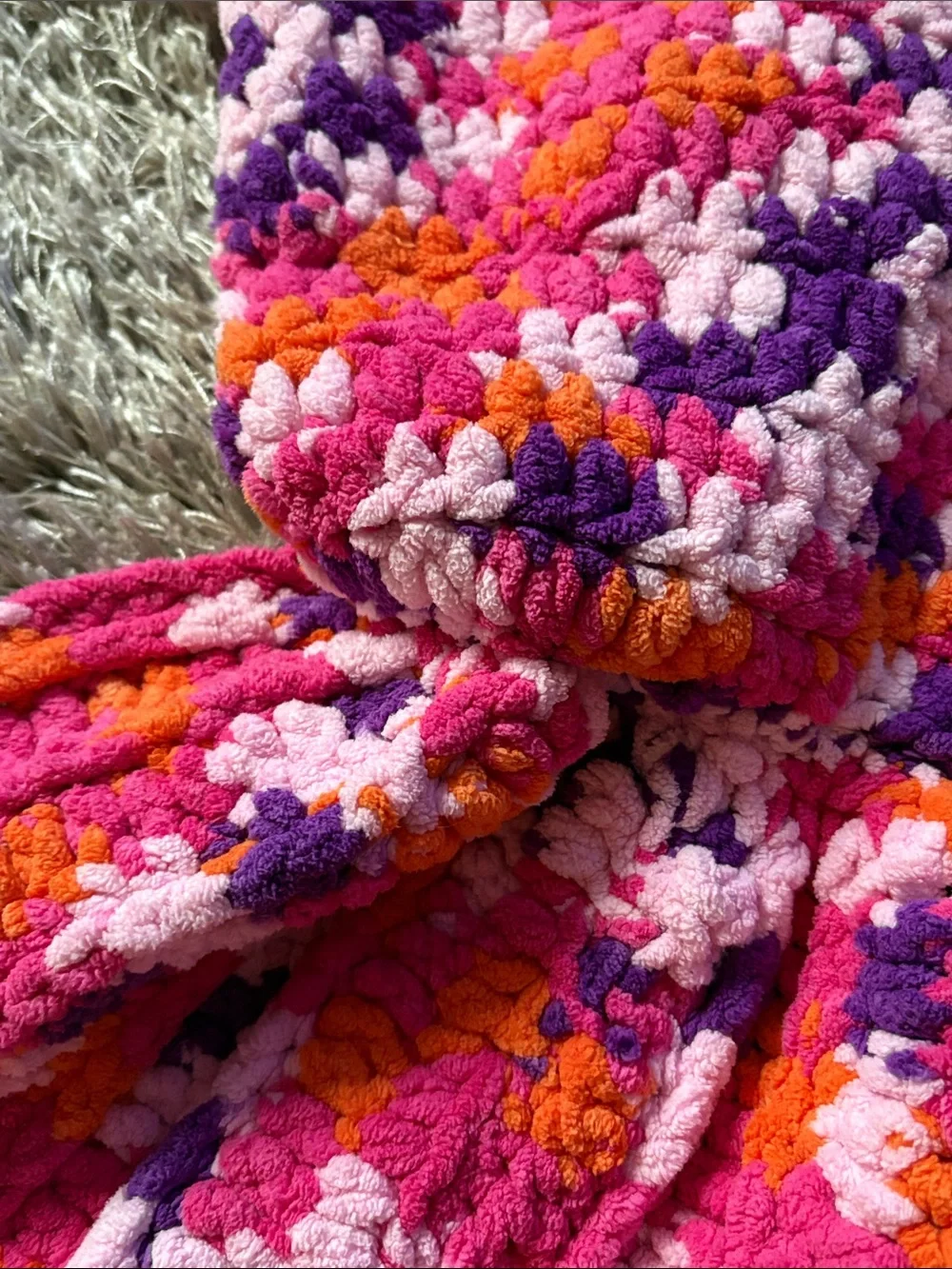 Mermaid Tail Blanket Pink Multicolor Crochet Very cozy and strong 43” x 17.5”